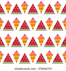 seamless vector geometric pattern with slices of watermelon and 