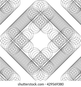 Seamless vector geometric pattern of thin rings. Black pattern on a white background. Four seamless pattern element. Seamless black and white abstract circle pattern design background