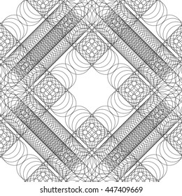 Seamless vector geometric pattern from thin rings. Black pattern on a white background. Four seamless pattern element. Seamless black and white abstract circle pattern design background
