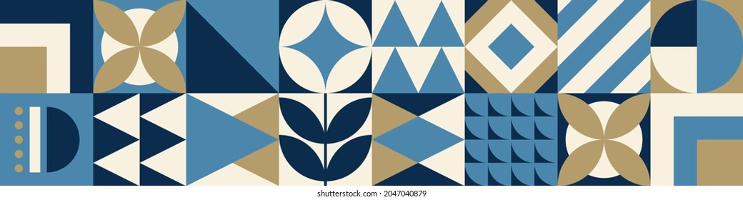 Seamless vector geometric pattern. Wrapping paper pattern. Scandinavian style. Template for fabric. Background for cards. Pastel colors. Tile design for bathroom and kitchen tiles. Blue, beige.