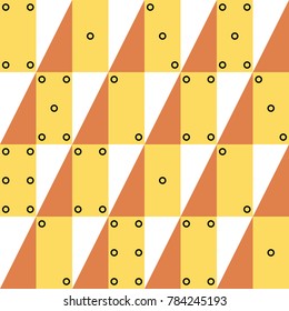 Seamless vector geometric pattern with yellow rectangle as dominoes and colorful triangle