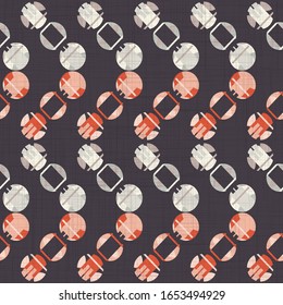Seamless vector geometric polka dot chevron pattern. Mid century modern woven linen texture style background. Vintage 1960's warm color decorative all over print. Geo abstract graphic wallpaper tile 