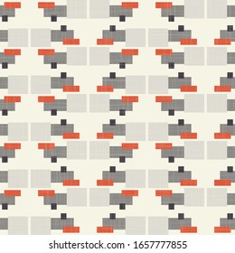 Seamless vector geometric polka dot chevron pattern. Mid century modern woven linen texture style background. Vintage 1960's warm color decorative all over print. Geo abstract graphic wallpaper tile 