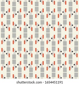 Seamless vector in geometric polygon shape pattern. Mid century modern woven linen texture style background. Vintage 1960's warm color decorative all over print. Geo abstract graphic wallpaper tile 

