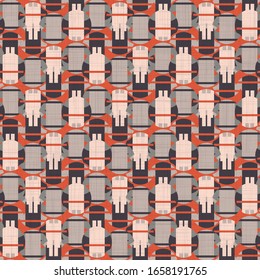 Seamless vector in geometric polygon shape pattern. Mid century modern woven linen texture style background. Vintage 1950s warm color decorative all over print. Geo abstract graphic furnishing textile