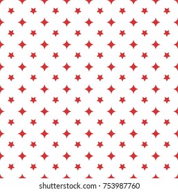 Seamless vector geometric red stars pattern on white background. Geometric layout. Gift wrapping paper. Bed sheets and interior.