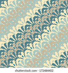 Seamless vector geometric snowflake color pattern background blue