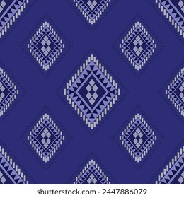 Seamless vector geometric traditional ethnic style pattern, blue color background, aztec fabric or carpet pattern
