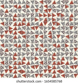 Seamless vector in geometric triangle shape pattern. Mid century modern woven linen texture style background. Vintage 50s decorative doodle all over print. Geo furnishing textile abstract graphic