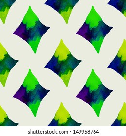 Seamless vector geometric watercolor pattern on paper texture. Hand drawn rhombus shapes pattern. Vector illustration.