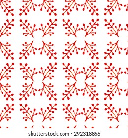 Seamless vector geometric watercolor pattern. Repetition. White background with red berries. Winter template. Can be used as card, invitation, fabric pattern.