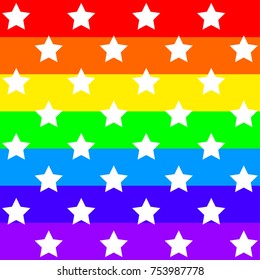 Seamless vector geometric white stars pattern on rainbow background. Geometric layout. For kids. Gift wrapping paper. Bed sheets and interior.