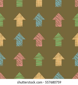 Seamless vector geometrical pattern with arrows. Brown pastel endless background with hand drawn textured geometric figures. Graphic illustration.