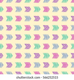 Seamless vector geometrical pattern with arrows. pastel endless background with hand drawn textured geometric figures. Graphic illustration, print for wrapping, background, cover, surface.