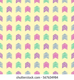 Seamless vector geometrical pattern with arrows. pastel endless background with hand drawn textured geometric figures. Graphic illustration, print for wrapping, background, cover, surface