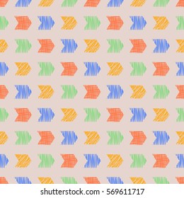 Seamless vector geometrical pattern with arrows. pastel endless background with hand drawn textured geometric figures. Graphic illustration, print for wrapping, background, cover, surface