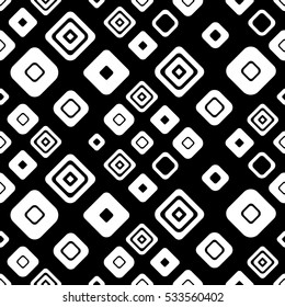 Seamless vector geometrical pattern. Black, white endless background with hand drawn ornamental squares. Graphic vector illustration with ethnic motifs. repeat Template for cover, fabric, wrapping..