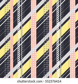 Seamless vector geometrical pattern. Blue Endless background with lines, dots, stripes, zig zag, diagonal. Graphic illustration. Print for cover, fabric, wrapping, web background