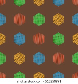 Seamless vector  geometrical pattern. Brown endless background with  hand drawn textured geometric figures. Graphic vector illustration.