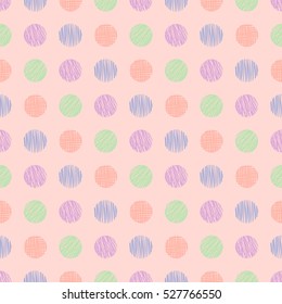 Seamless vector  geometrical pattern with circle. Pink pastel  endless background with  hand drawn textured geometric figures Graphic  illustration Template for wrapping, web backgrounds, wallpaper.