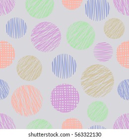 Seamless vector geometrical pattern with circle. Blue pastel endless background with hand drawn textured geometric figures. Graphic illustration Template for wrapping, web backgrounds, wallpaper.