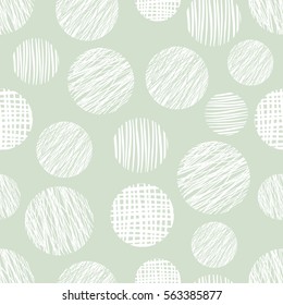 Seamless vector geometrical pattern with circle. Green pastel endless background with hand drawn textured geometric figures. Graphic illustration Template for wrapping, web backgrounds, wallpaper.