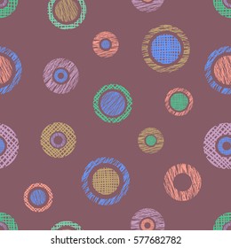 Seamless vector geometrical pattern with circles, endless background with hand drawn textured geometric figures. Pastel Graphic illustration Template for wrapping, web backgrounds.