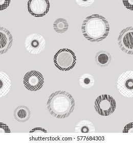 Seamless vector geometrical pattern with circles, endless background with hand drawn textured geometric figures. Pastel Graphic illustration Template for wrapping, web backgrounds.