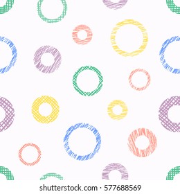 Seamless vector geometrical pattern with circles, endless background with hand drawn textured geometric figures. Pastel Graphic illustration Template for wrapping, web backgrounds.