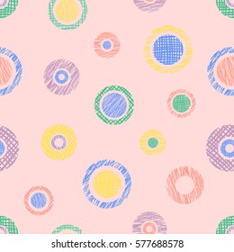 Seamless vector geometrical pattern with circles, endless background with hand drawn textured geometric figures. Pastel Graphic illustration Template for wrapping, web backgrounds.