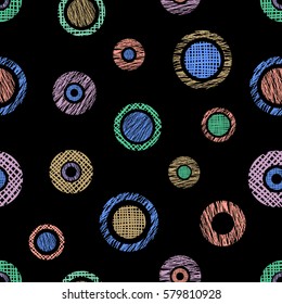 Seamless vector geometrical pattern with circles, endless background with hand drawn textured geometric figures. Pastel Graphic illustration Template for wrapping, web backgrounds.