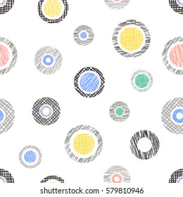 Seamless vector geometrical pattern with circles, endless background with hand drawn textured geometric figures. Pastel Graphic illustration Template for wrapping, web backgrounds.