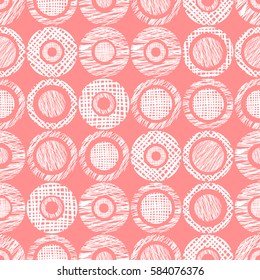 Seamless vector geometrical pattern with circles, endless background with hand drawn textured geometric figures. Pastel Graphic illustration Template for wrapping, web backgrounds.