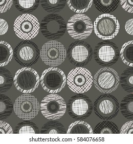 Seamless vector geometrical pattern with circles, endless background with hand drawn textured geometric figures. Pastel Graphic illustration Template for wrapping, web backgrounds.