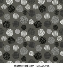 Seamless vector geometrical pattern with circles, endless background with hand drawn textured geometric figures. Pastel Graphic illustration Template for wrapping, web backgrounds
