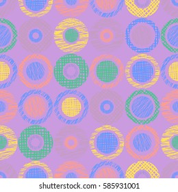 Seamless vector geometrical pattern with circles, endless background with hand drawn textured geometric figures. Pastel Graphic illustration Template for wrapping, web backgrounds