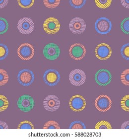 Seamless vector geometrical pattern with circles pastel endless background with hand drawn textured geometric figures. Graphic illustration, print for wrapping, background, cover, surface.