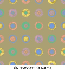 Seamless vector geometrical pattern with circles pastel endless background with hand drawn textured geometric figures. Graphic illustration, print for wrapping, background, cover, surface.