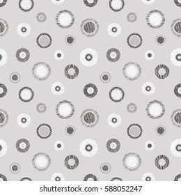 Seamless vector geometrical pattern with circles pastel endless background with hand drawn textured geometric figures. Graphic illustration, print for wrapping, background, cover, surface.