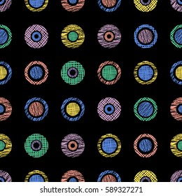 Seamless vector geometrical pattern with circles pastel endless background with hand drawn textured geometric figures. Graphic illustration, print for wrapping, background, cover, surface