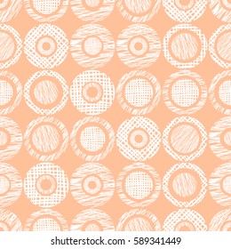 Seamless vector geometrical pattern with circles, endless background with hand drawn textured geometric figures. Pastel Graphic illustration Template for wrapping, web backgrounds