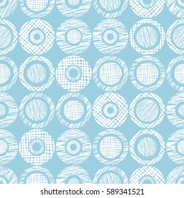 Seamless vector geometrical pattern with circles, endless background with hand drawn textured geometric figures. Pastel Graphic illustration Template for wrapping, web backgrounds
