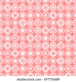 Seamless vector geometrical pattern with circles pastel endless background with hand drawn textured geometric figures. Graphic illustration, print for wrapping, background, cover, surface