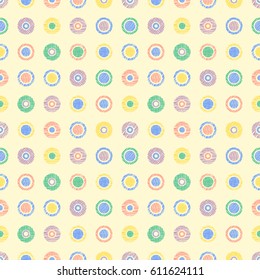 Seamless vector geometrical pattern with circles pastel endless background with hand drawn textured geometric figures. Graphic illustration, print for wrapping, background, cover, surface