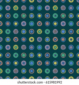 Seamless vector geometrical pattern with circles pastel endless background with hand drawn textured geometric figures. Graphic illustration, print for wrapping, background, cover, surface