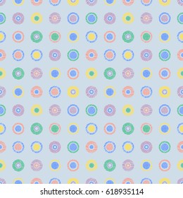 Seamless vector geometrical pattern with circles pastel endless background with hand drawn textured geometric figures. Graphic illustration, print for wrapping, background, cover, surface