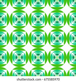 Seamless vector geometrical pattern with circles and squares inside them creating an illusion of trellis.