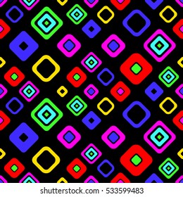 Seamless vector geometrical pattern. Colorful Endless background with hand drawn ornamental squares. Graphic vector illustration with ethnic motifs. repeat Template for cover, fabric, wrapping..