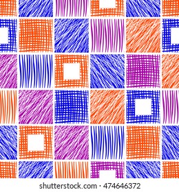 Seamless vector  geometrical pattern. Endless background with different hand drawn colorful squares.