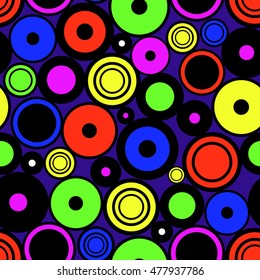 Seamless vector geometrical pattern. Endless background with colorful circles. Graphic illustration. Template for cover, fabric, wrapping.
